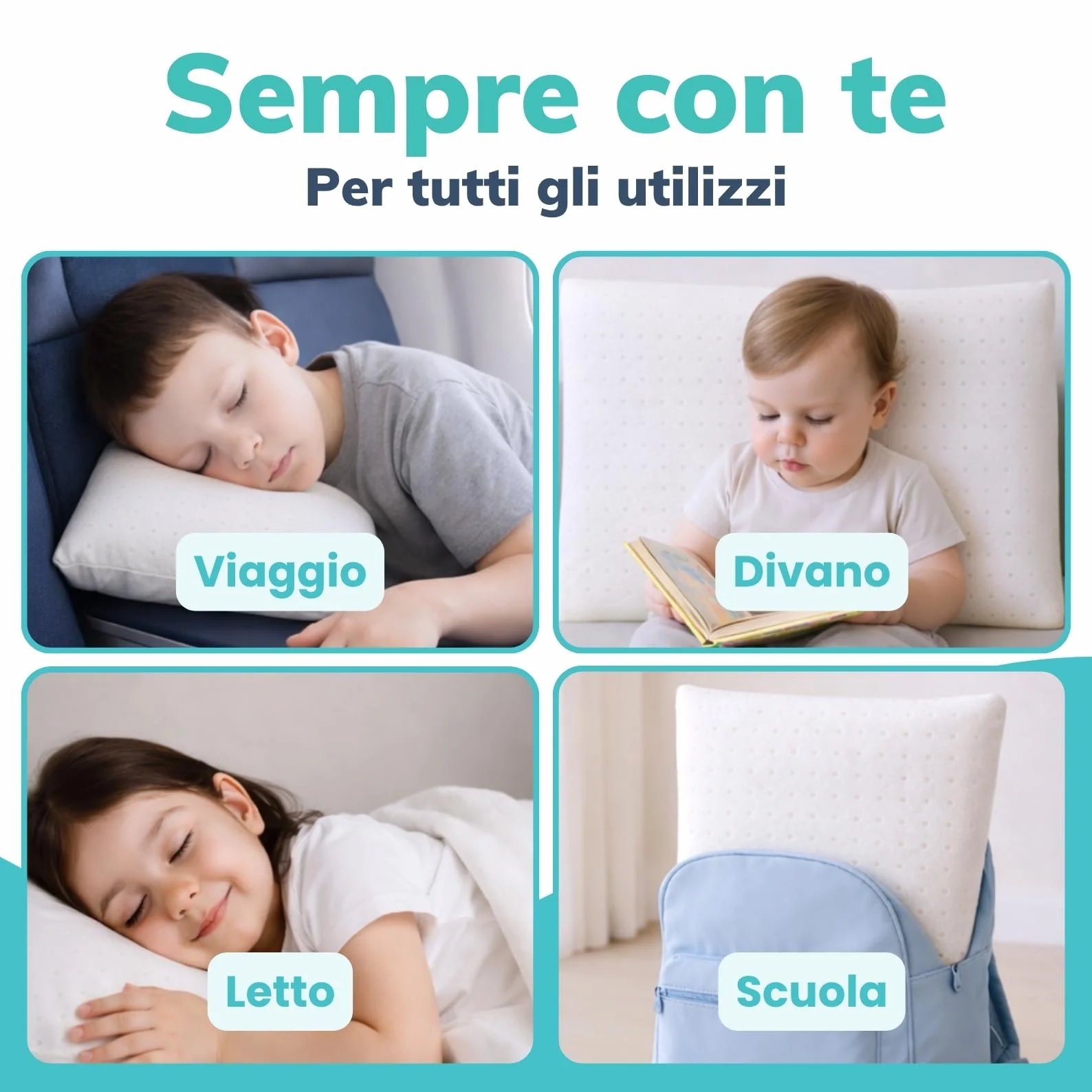 Cuscino Antisoffoco Neonato da 6 Mesi a 2 Anni Guanciale Memory Foam 100%, Traspirante, 40x30 cm Cuscino Culla e Carrozzina Neonato Nanna Sicura, Antiacaro, Antireflusso e Anallergico Made in Italy