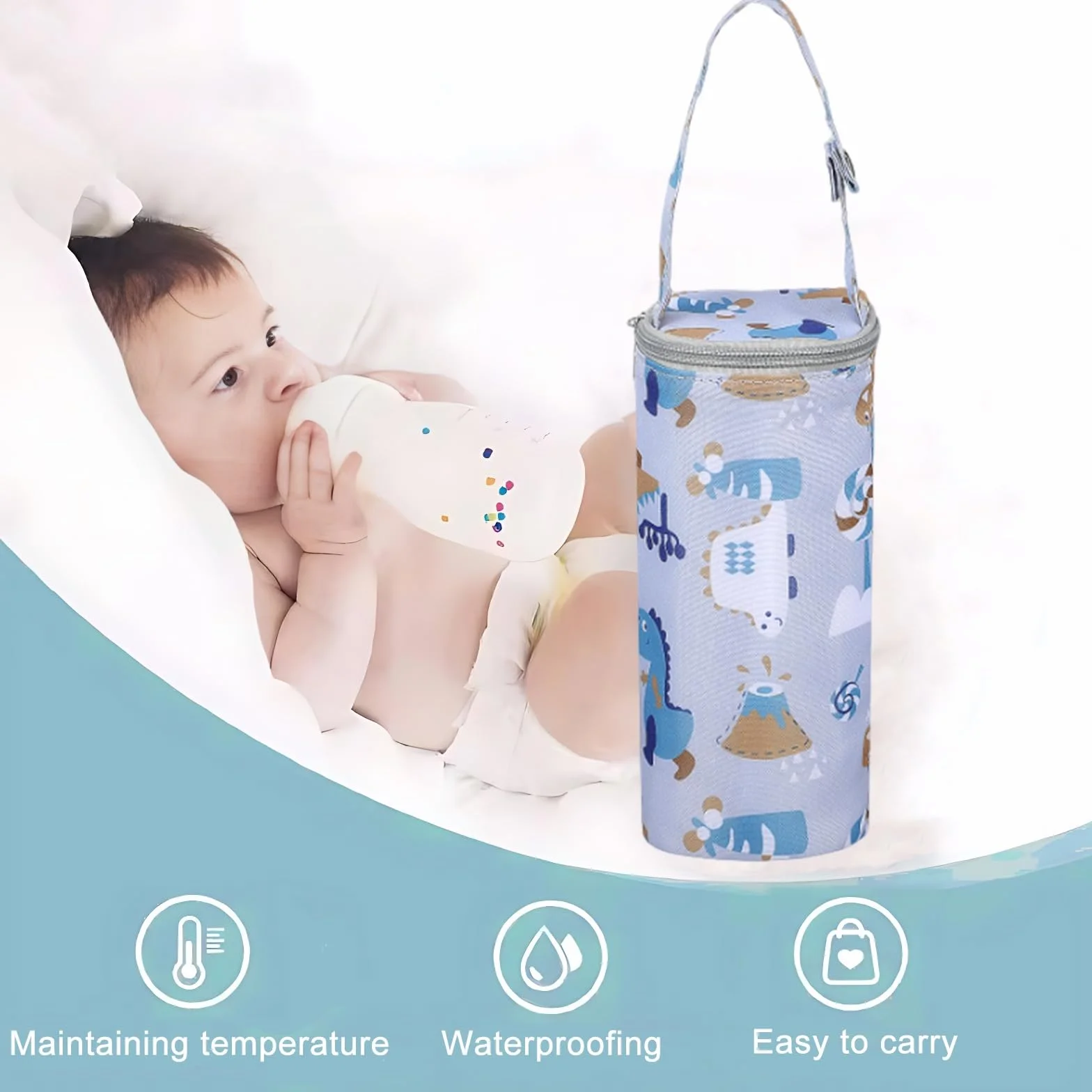 Esenlong Porta bottiglie d'acqua, bottiglia d'acqua per bambini, borsa isolante, porta bottiglia per latte, borsa termica da appendere per bottiglia d'acqua per bambini
