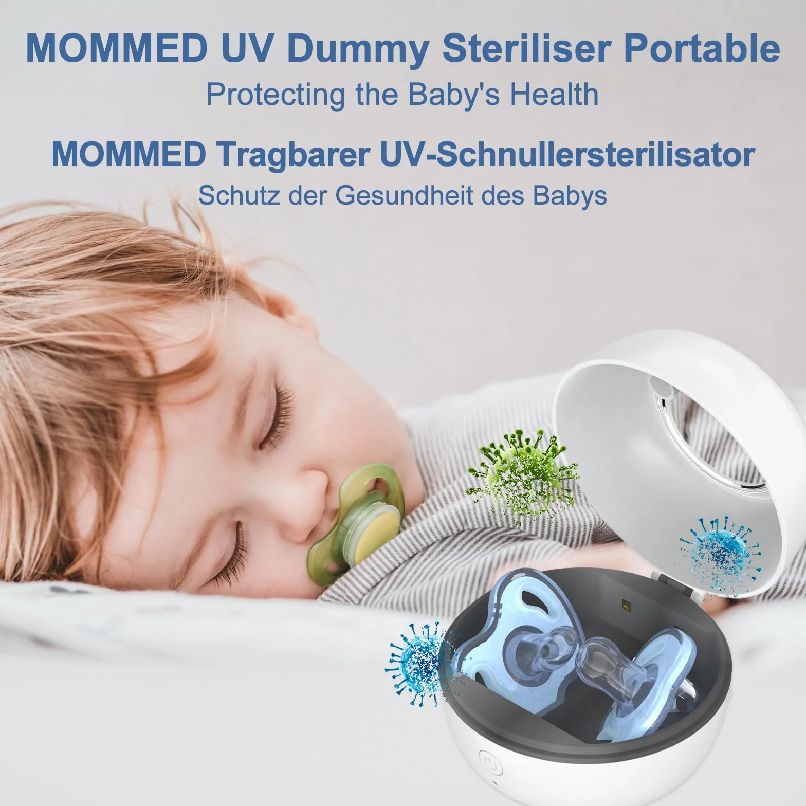 MOMMED Sterilizzatore UV Portatile, Sterilizzatore Portatile per Succhietti, Sterilizzazione al 99,99% in 3 Minuti, Autonomia della Batteria di 270 Minuti, Disinfettante per Succhietti da Viaggio