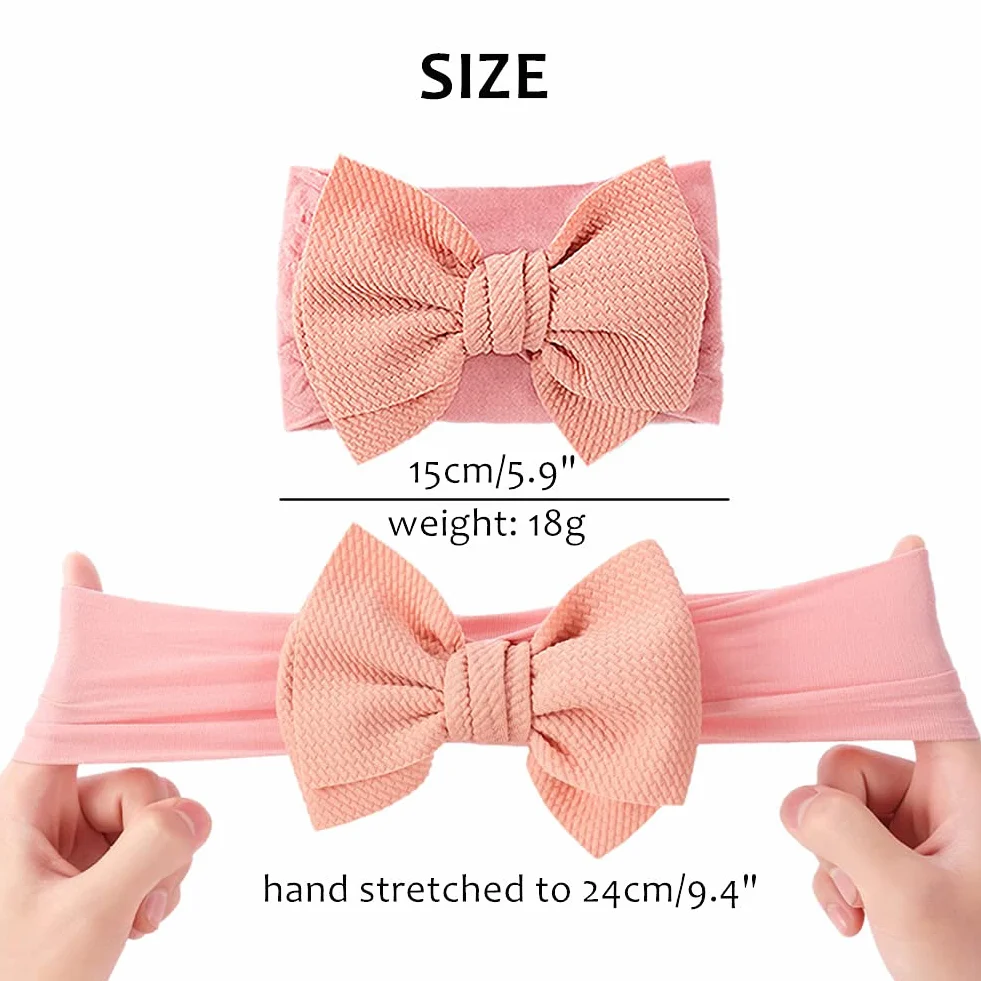 Cinaci Confezione da 12 Fasce per Capelli in Nylon Super Elastico con Fiocco Grande Accessori per Capelli Fasce per Neonate Neonati Bambini Bambini
