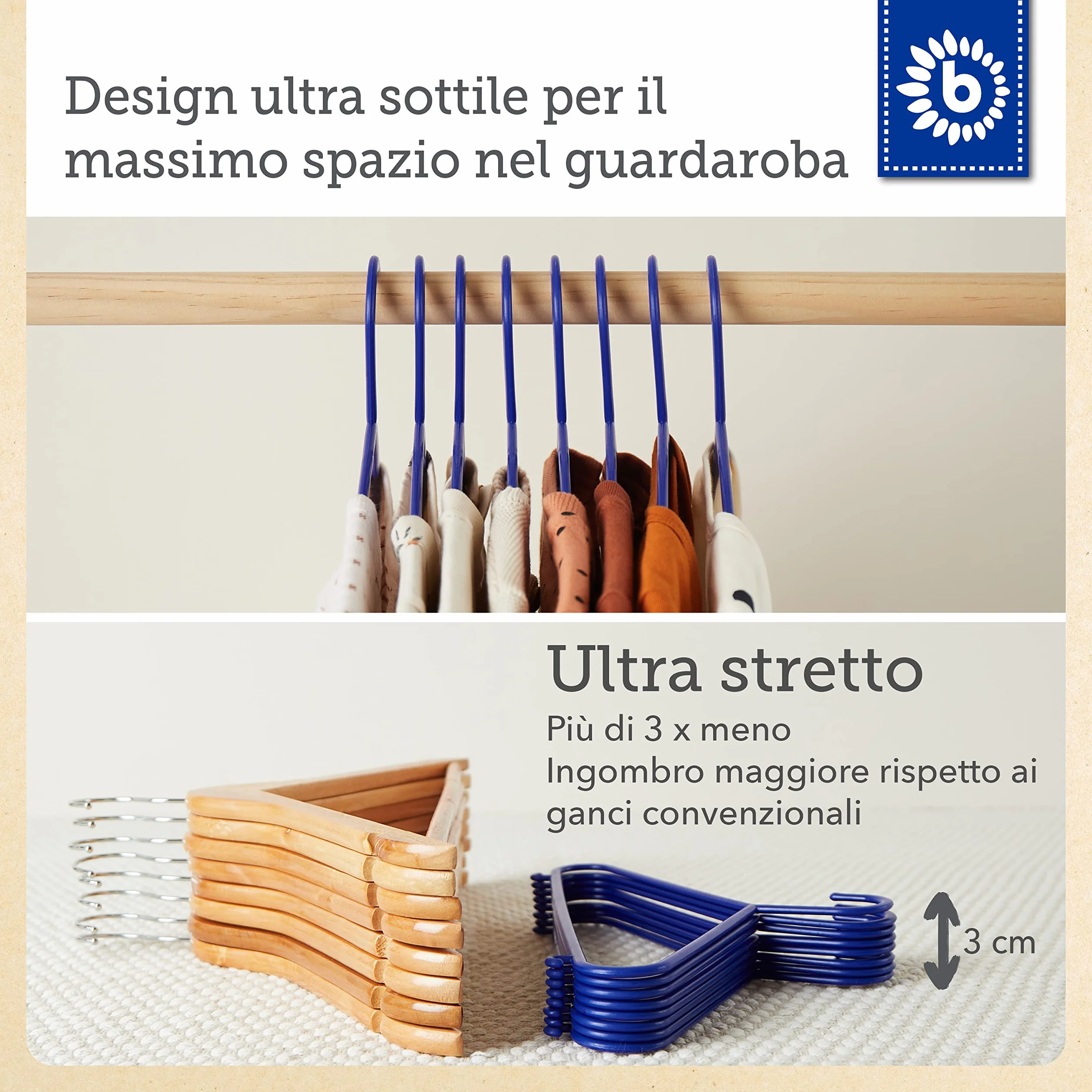 Bieco 04014140 Set di 8 Grucce Appendiabiti per Bambini, 29,5 x 18 x4,12, Blu