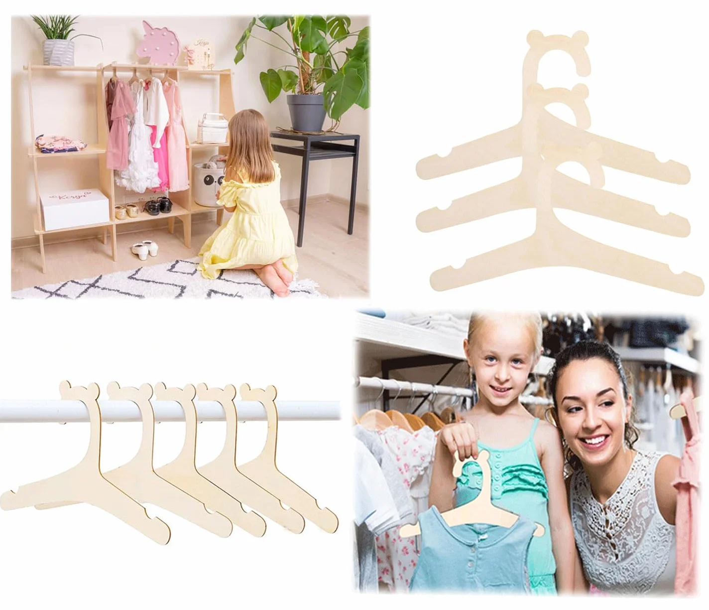 10 Pezzi Grucce in Legno per Bambini - Appendiabiti Antiscivolo Unisex per Vestiti da Bambino