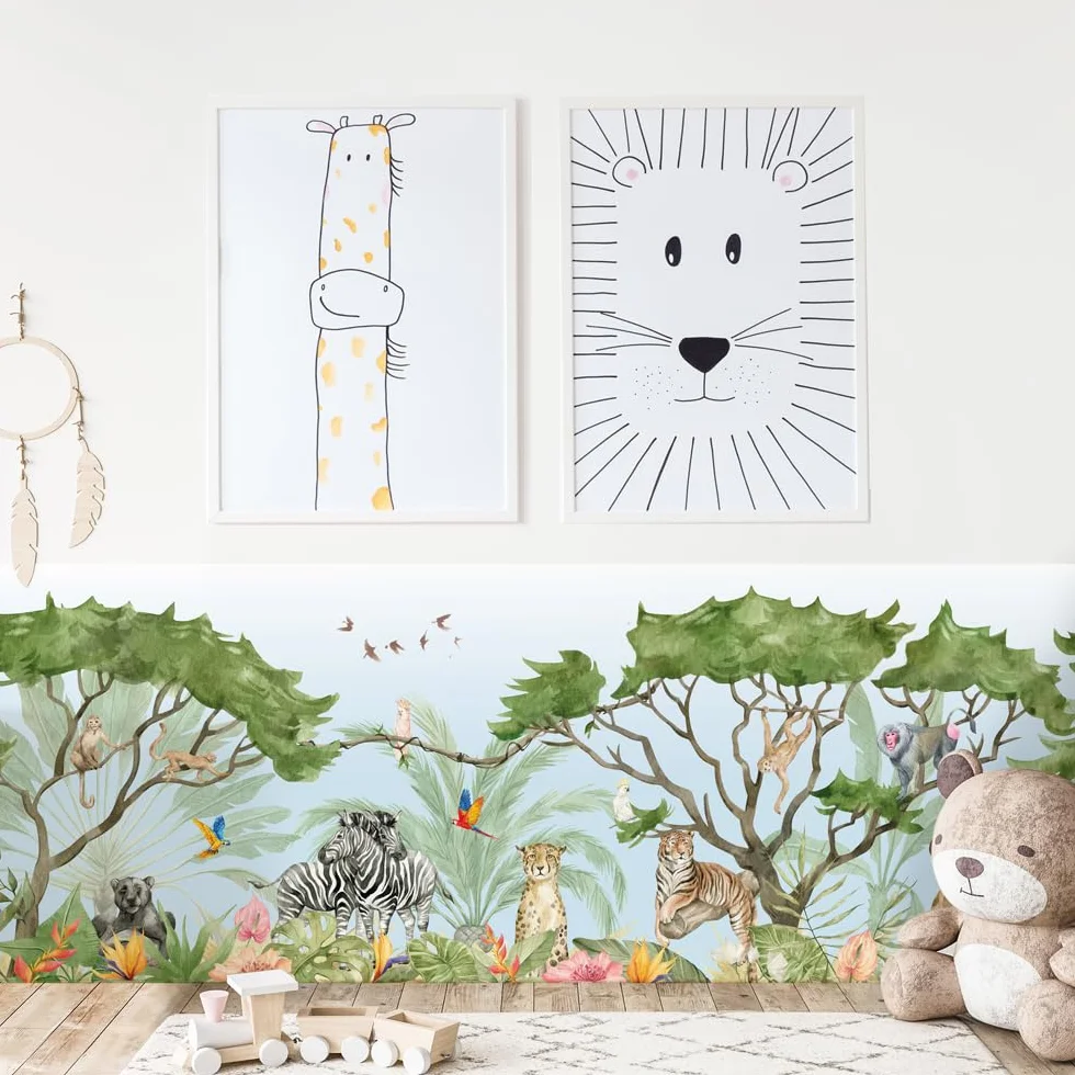kina - SM0050 Adesivi Murali Fasce per Camerette Bambini - Grafica Savana Greche Protezione e Decorazione Pareti Rivestimento Mobili Tavoli e Armadi 30x130 cm