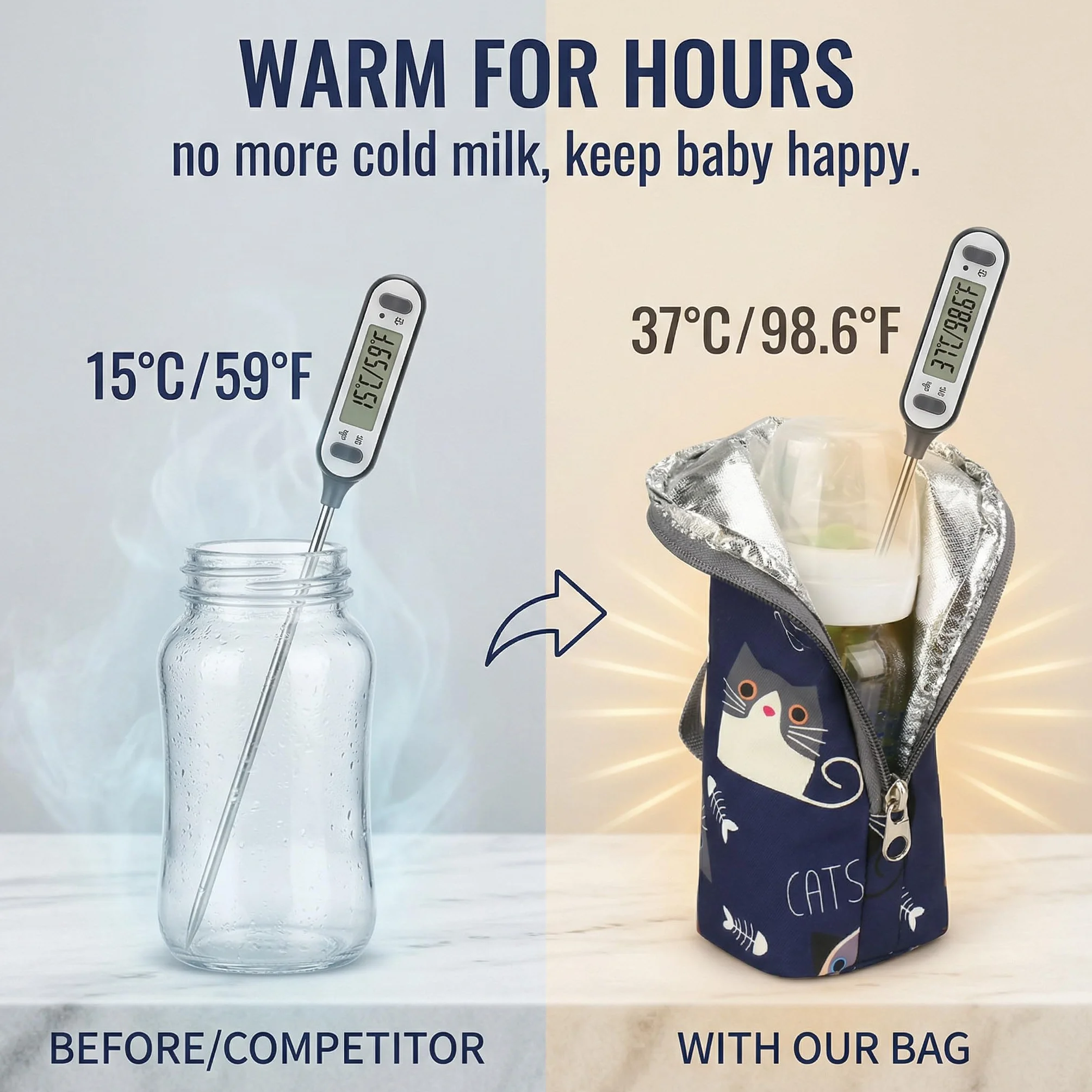 1 Pezzo Porta Biberon Termico Borsa Termica Con Strato Isolante, Borsa Da Viaggio Portatile Per Biberon Appeso Latte Materno Acqua Stoccaggio Sacchetto Di Isolamento, Modello di Gattino
