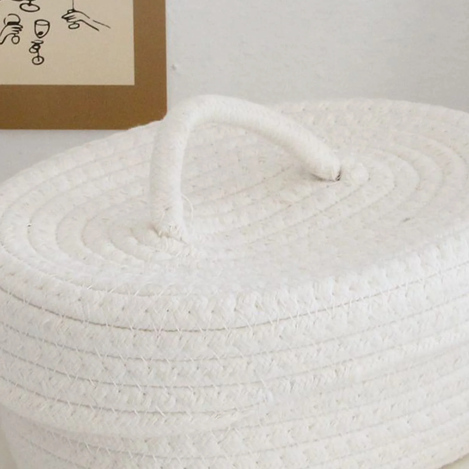 Naroote Cestino Portaoggetti in Corda di Cotone, Scatola Portaoggetti da Scrivania Decorativa Morbida per la Pelle con Coperchio per la Cameretta dei Bambini (Latte Bianco)
