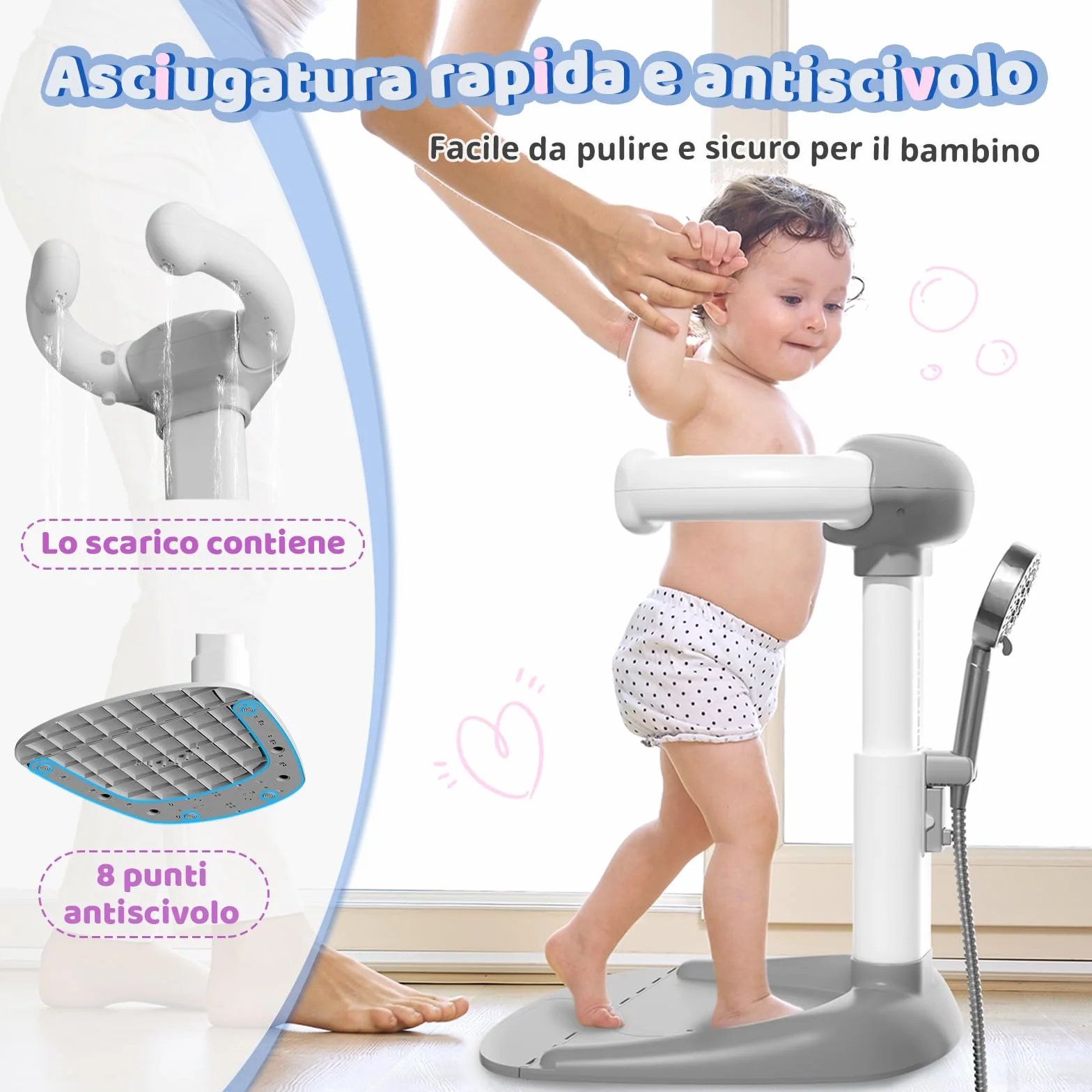 COOSEYA Supporto per vasca da bagno per bambini, torre da bagno regolabile per bambini per alzarsi in piedi, seggiolino da bagno per bambino con base antiscivolo per neonati e bambino piccoli