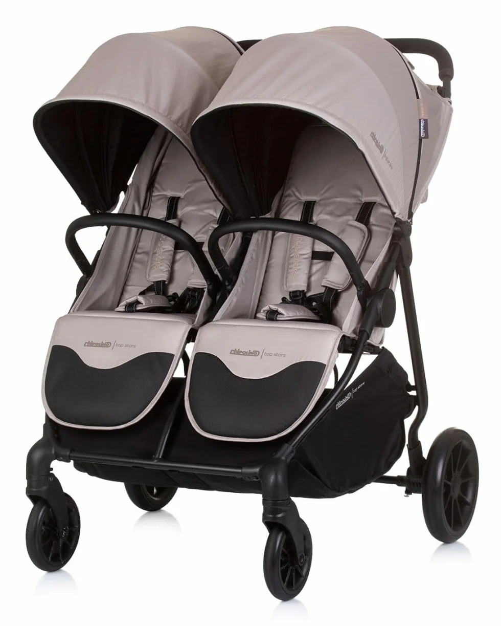 Chipolino passeggino gemellare Top Stars largo 77 cm borsa fasciatoio parapiedi, colorazione:beige