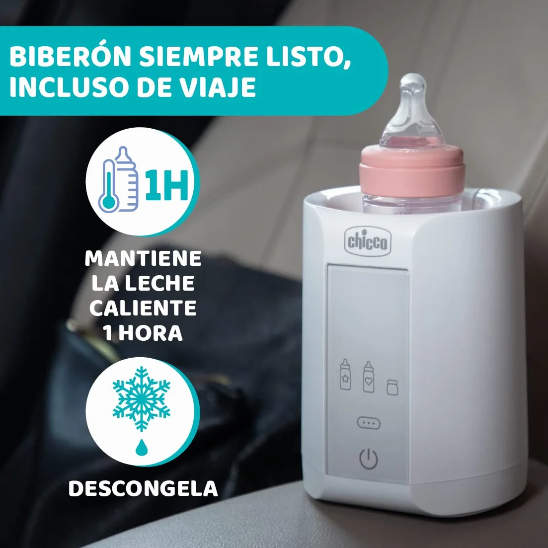 Chicco Scaldabiberon Portatile da Viaggio e Scalda Pappa con 3 Programmi e Spegnimento Automatico, Scalda in Modo Graduale, Anche per Vasetti e Latte Materno, Mantiene il Calore, 220W, Bianco, 1 Pezzo