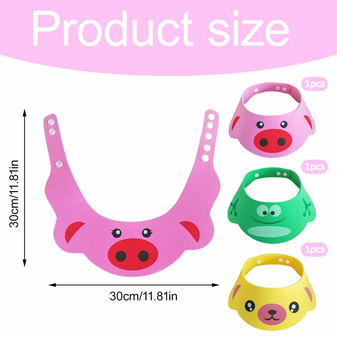 3 Pezzi Cuffia da Doccia per Bambini Regolabile, in Silicone Morbido, Impedisce all'Acqua di Entrare negli Occhi (Rosa Maiale, Giallo Cane, Verde Rana)