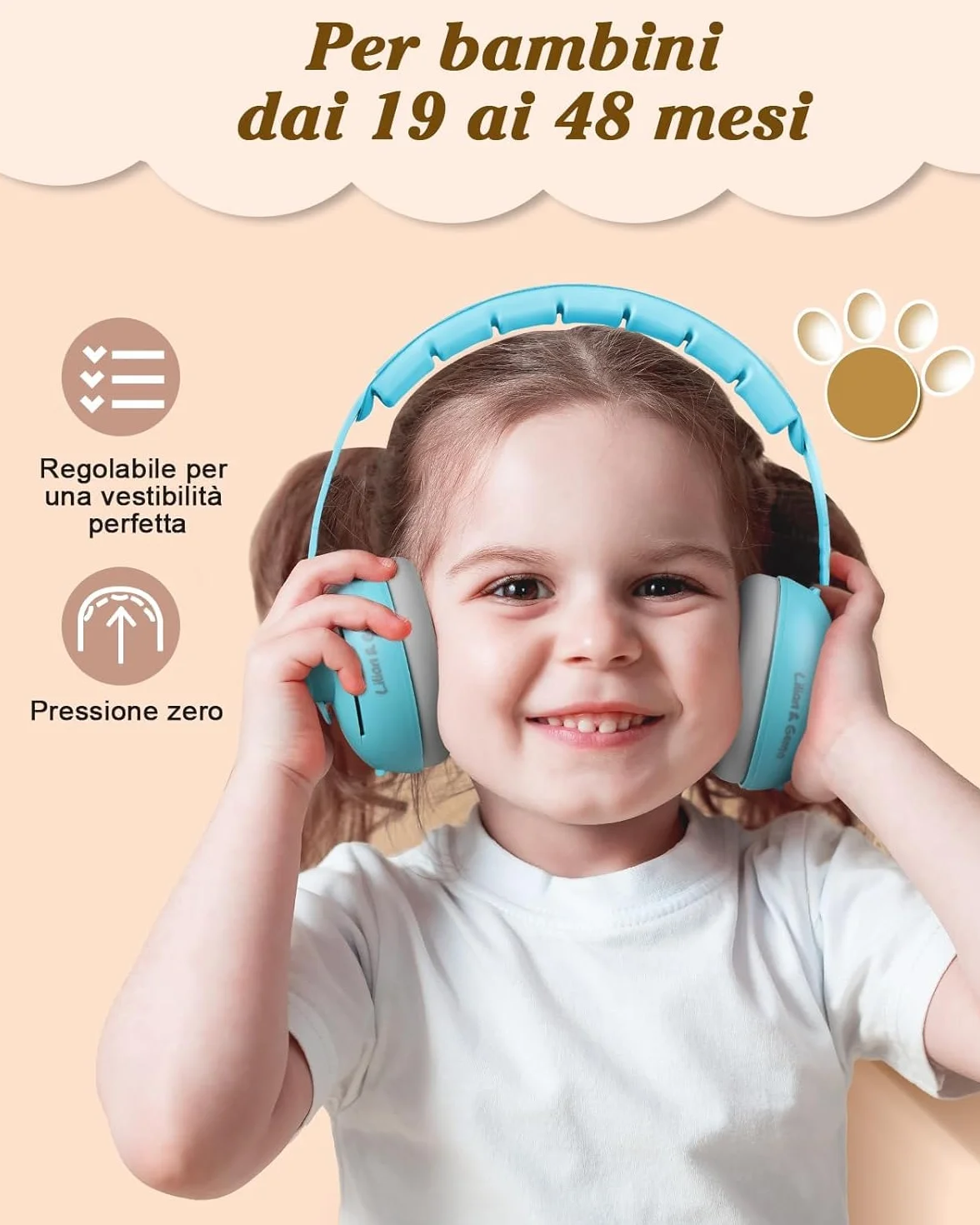 Generico 2 in 1 Cuffie Neonato Antirumore -25dB,Protettori acustici per neonati, archetto regolabile, antiscivolo e antistress, protezione acustica ideale per neonati fino a 48 mesi