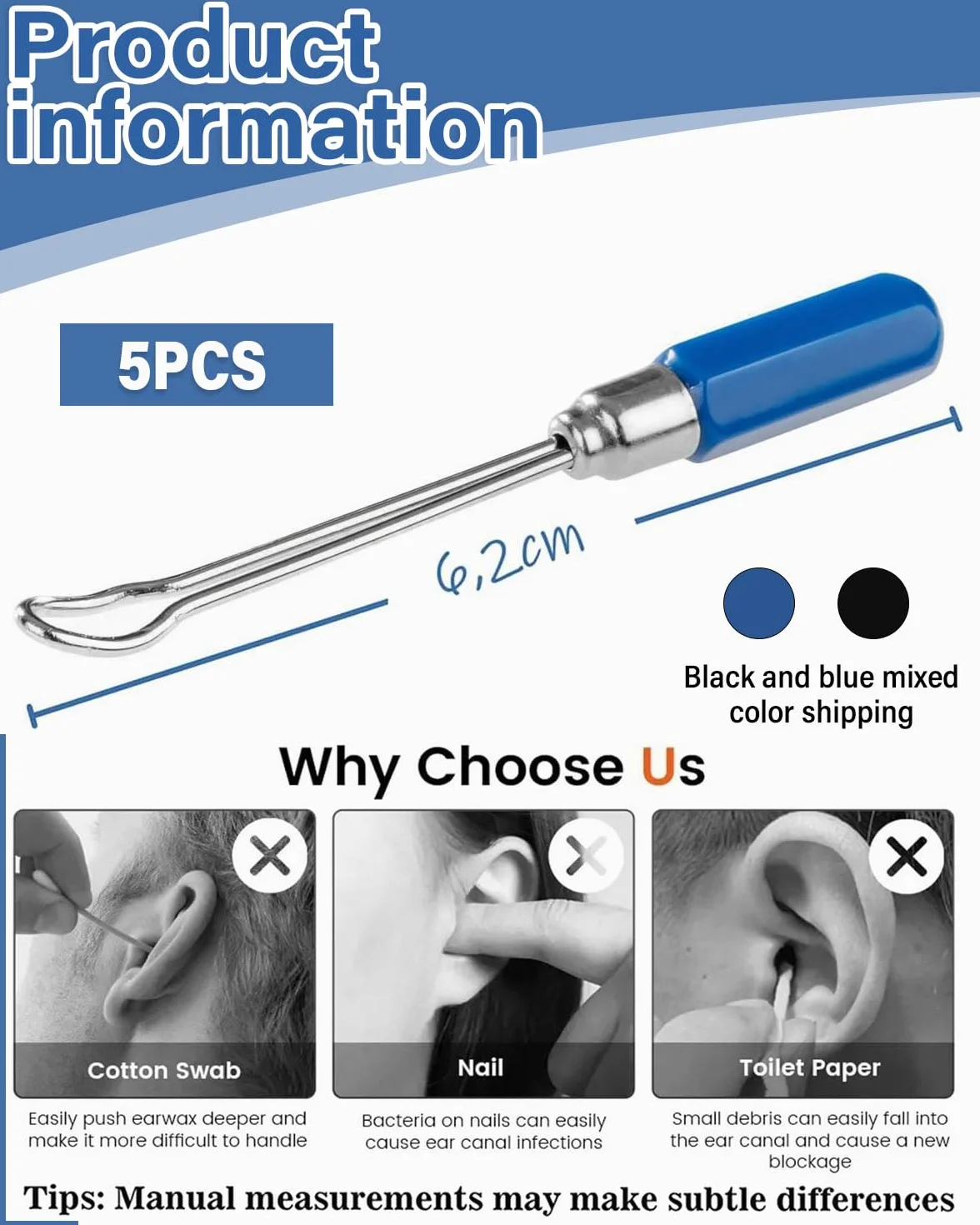 5Pcs Professionale Rimuovi cerume Di acciaio inossidabile- Strumento Curette Orecchie A Rimuovere l'irrigazione Dell'orecchio, Detergente per Orecchie Igienico Riutilizzabile per Adulti