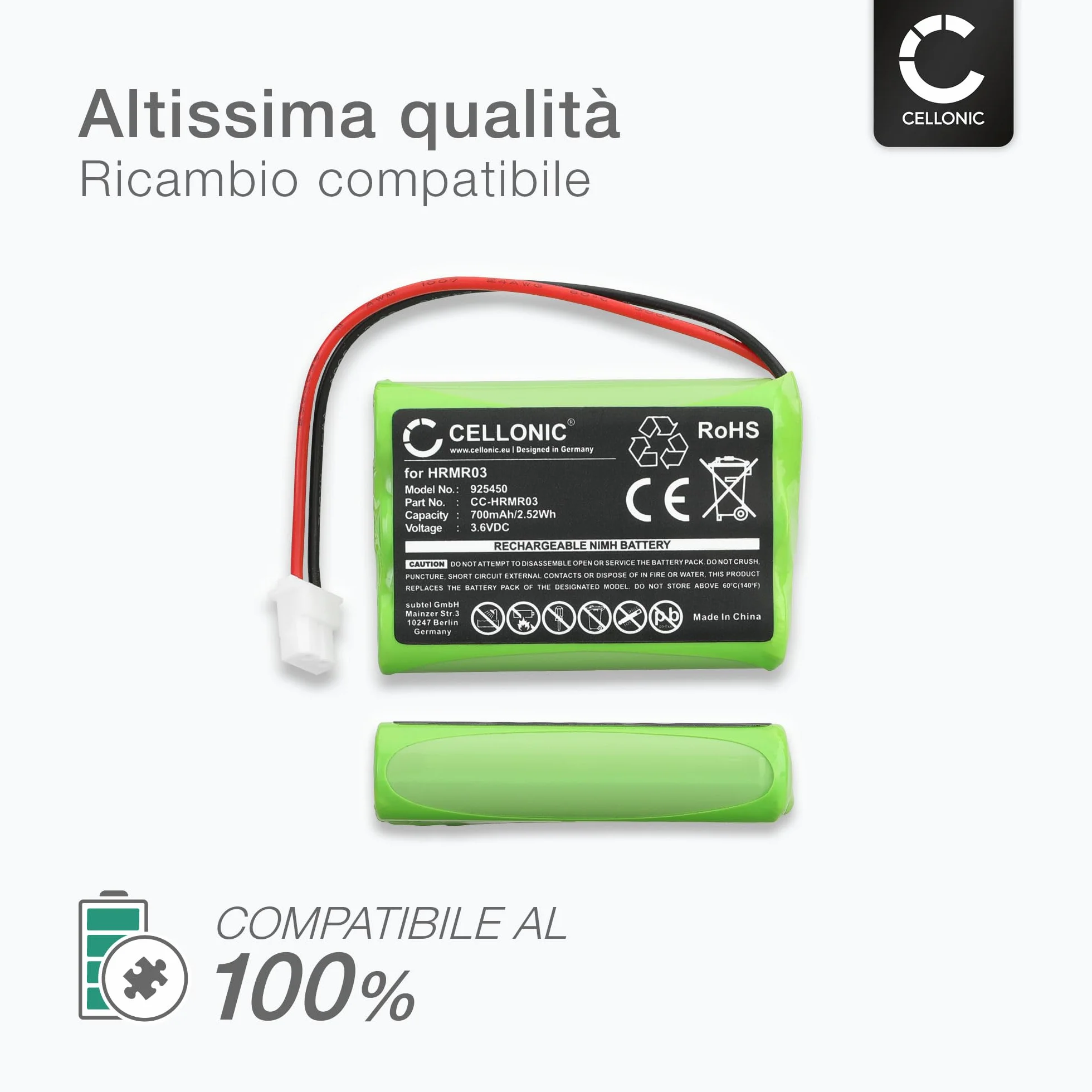 subtel 1x Batteria per Babyphone Compatibile con Motorola MBP36S, MBP36, MBP482, HRMR03 – (700mAh, 3.6V)