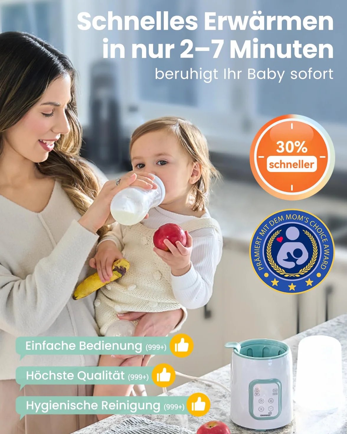 Scaldabiberon per Bambini, GROWNSY Scaldabiberon 10-in-1 per tutte le biberon con Timer, controllo preciso della temperatura e spegnimento automatico, scaldabiberon multifunzionale per latte materno
