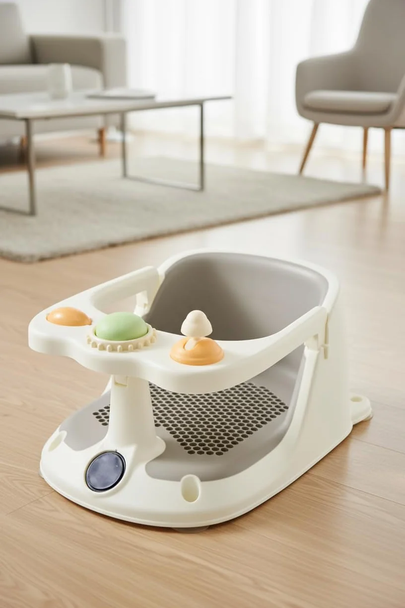 Seggiolino da bagno per bambini con termometro, antiscivolo, con monitoraggio della temperatura dell'acqua in tempo reale per proteggere dalle scottature, per il bagno sicuro dei neonati